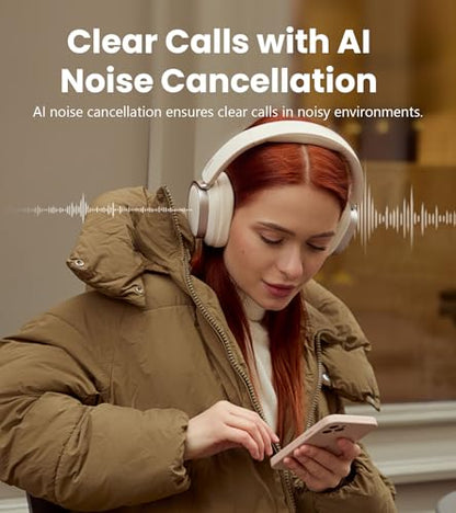 Edifier ES850NB Active Noise Cancelling Over-Ear Headphones, Ivory | 92H Playtime, Wired & Wireless Hi-Res Audio, Fast Charging, Clear Calls for Home Office Travel - color: Ivory