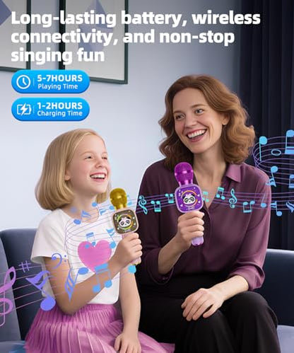 Kids Karaoke Microphone Mini, Bluetooth Voice Changer Toy Ages 3-12, black | LED Party Lights, Rechargeable Portable, Long Playtime, Duets, BT 5.3, Christmas Birthday Gifts for Toddler Boys & Girls - color: black - 1