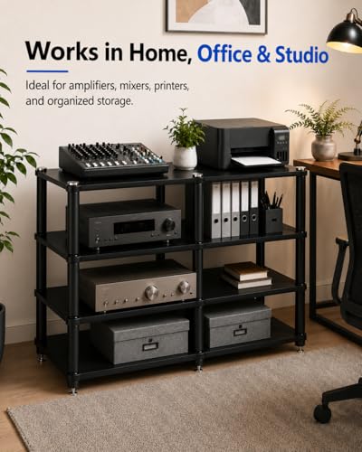 4 Tier Heavy Duty AV Media Stand, Stereo Stands and Racks, Black | Audio Tower HIFI Rack Stereo Shelf 352 lb Load Capacity, vibration-dampening feet, open ventilation, Built for Hi-Fi systems - color: Black, size: 4 tier