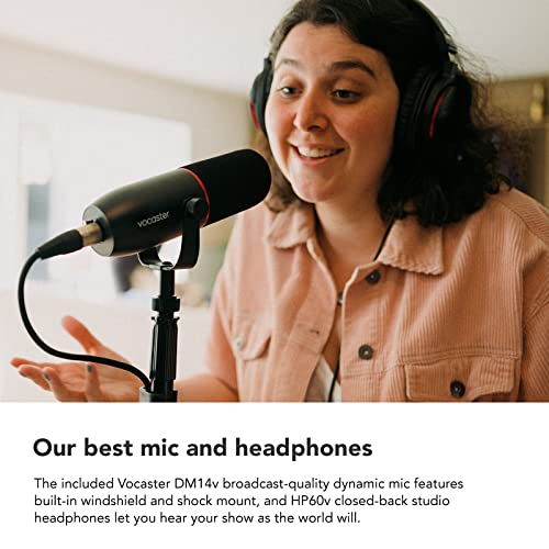 Focusrite Vocaster Two Studio — Podcasting Interface for Recording Host & Guest, with Professional Quality Vocaster DM14v Dynamic Microphone & HP60v Headphones. 2 Mic Inputs & Headphone Outputs | Podcasting Interface for Recording Host & Guest, with Vocas