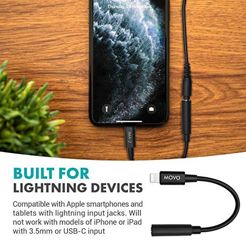 Movo IMA-2 3.5mm TRS to Lightning iPhone Headphone Adapter - Apple Aux Adapter for Mics and Headphones - 3.5 mm TRS Audio Cable to Lightning Adapter