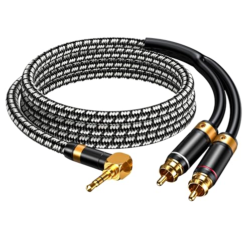 Audiophile 3.5mm to 2 RCA Audio Cable 5M/16.4Feet, Silvered-Plated Copper core,Gold-Plated Right Angle 3.5mm RCA Male Stereo Audio Adapter Braided Cable for Smartphones Tablets Speakers HDTV - size: 16.4 Feet (5M), style: Right angle 3.5mm to 2 RCA