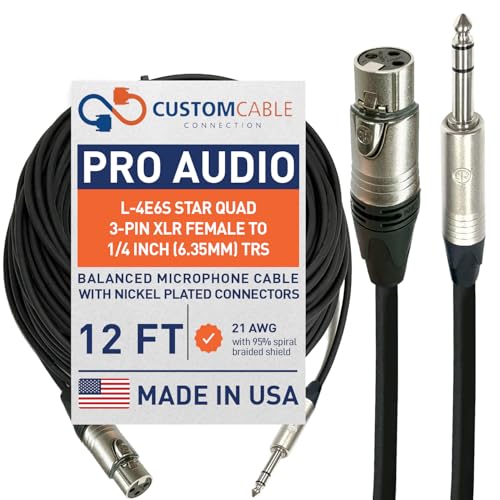 Custom Cable Connection 12 Foot Canare L-4E6S Star Quad 3-Pin XLR Female to 1/4" (6.35mm) TRS Balanced Microphone/Audio Cable - size: 12 Foot, style: XLR Female to 1/4"