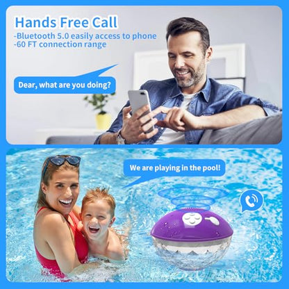 Floating Pool Speakers with Colorful Lights, Bluetooth Wireless Pool Speaker Floatable IP68 Waterproof, Built-in Mic & Crystal Clear Sound Bluetooth Hot Tub Speaker for Pool Party Outdoors - color: Purple