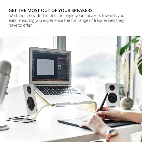 Desktop Sound Stand Base, Black, 2PCS/A Pair | Carbon Steel Material, Shock Absorption, Improved Sound Quality, Tilted Design, For PC, Studio & Bookshelf Speakers - color: Black