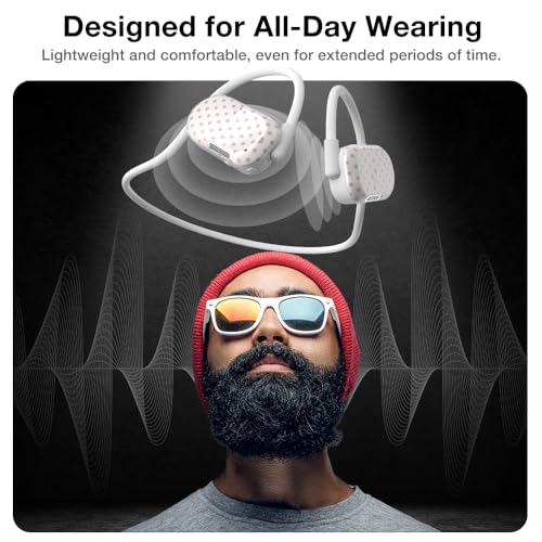 Purity Air Open Ear Headphones - True Air Conduction Wireless Bluetooth Open Ear Earbuds with Dual Mic for iPhone/Android - Secured Long Wearing Comfort, Sports Sweat Resistant (Chalky Dots) - color: Chalky Dots