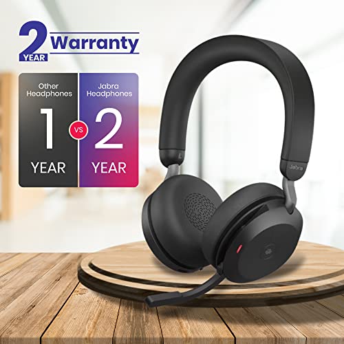 Jabra Evolve2 75 Wireless Headset Stereo UC w/Charging Headset Stand, USB Dongle, Compatible w/Zoom, RingCentral, Smartphones, Tablets, PC/MAC, 27599-989-989, w/Gold Support Plan and Mobile Wallet - color: Black, style: Evolve2 75 Plus STAND