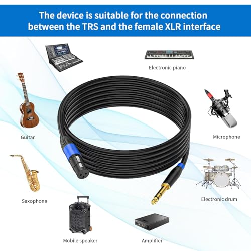 2 Pack XLR Female to 1/4 6.35mm TRS Mono Jack Microphone Cable for Dynmic Microphone, 1.6 Foot, Black, Balanced 3 Pin XLR Female to Quarter inch TRS Plug Mic Cord, Plated Conductors - size: 1.6 FT, 2Pack, style: XLR Female to 6.35mm
