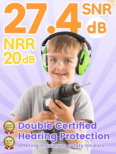 Dr.meter EM100 Kids Ear Protection Ear Muffs, Kids Noise Reduction Earmuffs | 27.4dB Noise Cancelling Headphones for Kids Adults, Adultsin Sensory Monster Jam Concerts Fireworks Study Airplane Reading - color: Pink+green