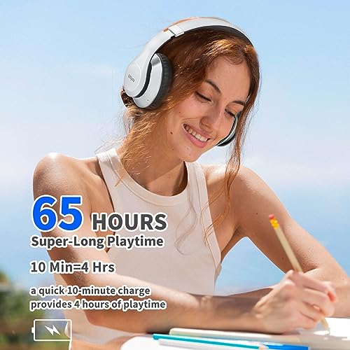 Uliptz Bluetooth Headphones Over Ear, Wireless HiFi Stereo Foldable Headset | 65H Playtime, Bluetooth 6.0, 6 EQ Modes, Built-in Mic, Deep Bass Stereo, Lightweight Design for Home, Office, Travel & PC - color: Silver