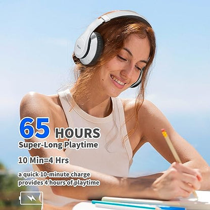 Uliptz Bluetooth Headphones Over Ear, Wireless HiFi Stereo Foldable Headset | 65H Playtime, Bluetooth 6.0, 6 EQ Modes, Built-in Mic, Deep Bass Stereo, Lightweight Design for Home, Office, Travel & PC - color: Silver