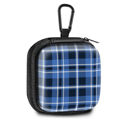 Square Data Cable Earbud Charger Coin Storage Bag Shockproof and Drop-Proof EVA Material Compatible with AirPod(Plaid Textile Blue) - color: Plaid textile blue
