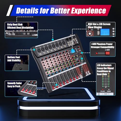 DNYSYSJ Professional DX8 Channel Black bluetooth Live Studio Audio Mixer Mixing Console USB for Bar KTV Adjust Music Atmosphere