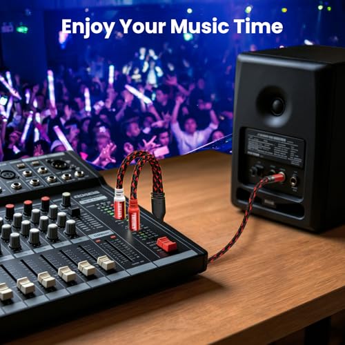 KIRFEIHT RCA to 3.5mm Audio Cable - 20FT AUX OFC Core Cord RCA Cables with Nylon Braided 1/8 Gold-Plated Connectors for Smartphones, Tablets, Speakers, HDTV, Amplifiers - Red & Black - size: 20FT, style: 2RCA TO 3.5MM