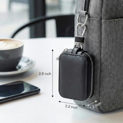 1 Pack Earbud Case Pouch, Headphone Carrying Case, Black | PU Leather Organizer Bag with Keychain, for Earphones, USB Cables, Chargers, Coins, SD Cards, Flash Drives - color: A2-Black