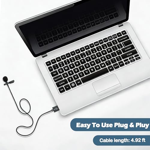 QQM USB Lavalier Microphone, Plug & Play Clip-On Lapel Mic for PC
