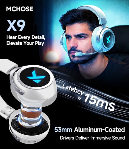 MCHOSE X9 Low Latency Wireless Gaming Headset, 2.4GHz USB + Bluetooth, 200H Battery, 7.1 Surround Sound, Noise Cancelling Mic, RGB, for Multi-Platform - color: White
