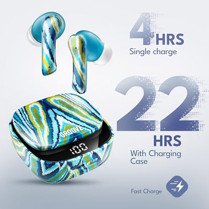 Groovz True Wireless Earbuds with Charging Case - Designed and Engineered in The USA - IPx4 Water Resistant Bluetooth Earbuds Compatible with Apple and Android - 27Hrs Battery Life - Peacock - color: Peacock