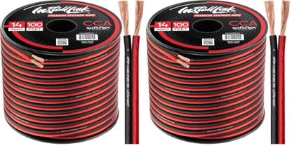 Install Link 14 AWG Gauge Speaker Wire (100 Feet) Car or Home Theater (CCA) | (2-Pack) 14/2 Speaker Cable, 2-Conductor, Frosted Red/Black, Easy Strip, Polarity ID, for Car Audio & Home Stereo - size: 100 Feet (Pack of 2)