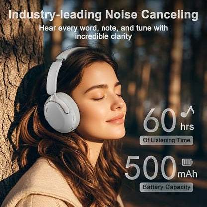 LORELEI QC30 Hybrid Active Noise Cancelling Headphones, 60H Playtime, Built-in Mic, Wireless Over Ear Headsets with Case,Bluetooth 5.4,Deep Bass Comfort Fit Soft-Earpads Fast Charging -White Smoke - color: White Smoke
