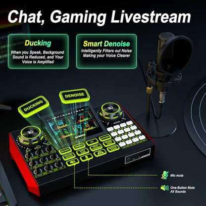 TENLAMP G9 Audio Mixer Bundle with Microphone for Streaming & Karaoke | Easy streaming with noise reduction, voice effects, auto-tune and Bluetooth audio for karaoke, gaming and live content.