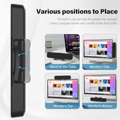 YYV Computer Speakers for Desktop PC | Monitor Speakers for Laptop,Pc Speakers with Loud Sound,Volume Control Easily Clamps to Monitors(Black)