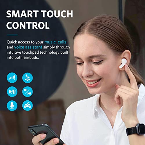 EarFun Air True Wireless Earbuds, Bluetooth Earbuds with 4 Mics Clear Call | IPX7 Waterproof, Game Mode, Deep Bass, Wireless Charging, USB-C Fast Charge, 35Hrs, White - color: White