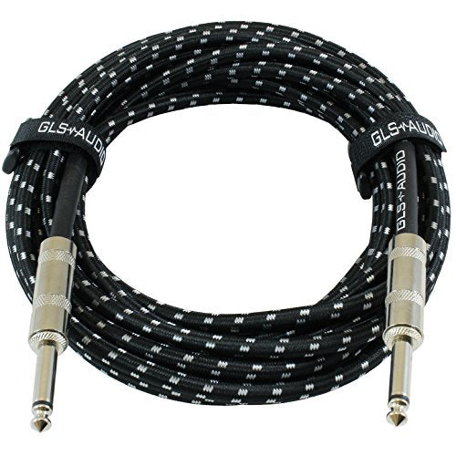 Instrument Cable - 1/4 Inch TS to 1/4 Inch - for Bass/Electric Guitar - Black/Grey Braided Tweed, 20 Ft - Electric Guitar Cable - color: Black/Grey, size: 20ft