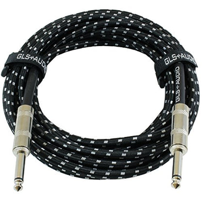 Instrument Cable - 1/4 Inch TS to 1/4 Inch - for Bass/Electric Guitar - Black/Grey Braided Tweed, 20 Ft - Electric Guitar Cable - color: Black/Grey, size: 20ft