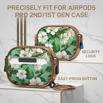 for AirPods Pro 2nd/1st Case with Safety Lock, Magsafe Compatible, Gardenia | Double Secure Lock,Drop Protection,Two-Piece Design,with Gold Keychain, Anti Lost, Dustproof, Cute AirPods Pro 2nd/1st Case - color: Green + White, size: AirPods Pro2/Pro1 Case