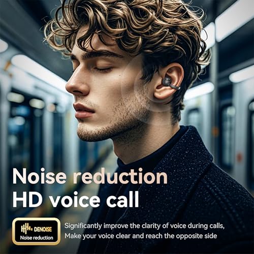 Open Ear Clip Headphones Wireless Earbuds Bluetooth 5.4 Sports Earphones with Wireless LED Touch Screen Waterproof in Ear Earphones for Pad Tablet Laptop Android/iOS Phones (Purple) - color: Purple