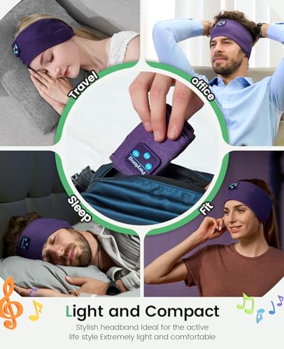 Perytong Sleep Headphones Bluetooth Headband - Yoga, Unisex, with Immersive Stereo Sound, 10 Hours Battery, Comfy Headband Material - color: Grape Purple
