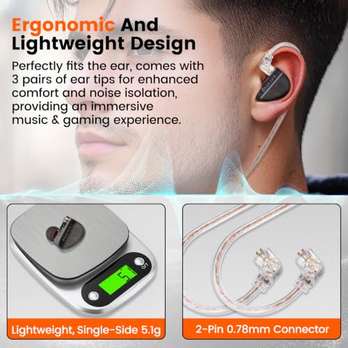 2DD+1BA HiFi IEM with 3.5mm+USB C,Wired Gaming Earbuds,in Ear Monitor Headphones,Noise Isolating,Deep Bass/Rich Mids/Clear Highs Earphone for Apple iPhone/IPad/Mac/PC/Laptop/Xbox/PS5/Switch(No Mic) - color: Light Black