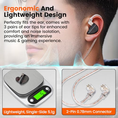 2DD+1BA HiFi IEM with 3.5mm+USB C,Wired Gaming Earbuds,in Ear Monitor Headphones,Noise Isolating,Deep Bass/Rich Mids/Clear Highs Earphone for Apple iPhone/IPad/Mac/PC/Laptop/Xbox/PS5/Switch(No Mic) - color: Light Black