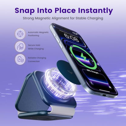 15W Magnetic Travel Charging Station, 3-in-1 Foldable MagSafe Charger | Wireless Charger for Apple Multiple Devices - iPhone Air 17 16 15 14 13 20 Pro Max, Watch & AirPods - Navy Blue - color: Navy Blue
