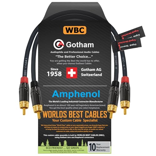 1.5 Foot RCA Cable Pair - Gotham GAC-4/1 (Black) Star-Quad Audio Interconnect Cable with Amphenol ACPL Black Chrome Body, Gold Plated RCA Connectors - Directional