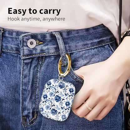 Compatible with Airpod pro 2nd/1st Generation Case Cover with Gold Round Keychain Cute Pattern Hard & Anti Slip Cover for Men Women & Girls（Blue and White） - color: Blue and White
