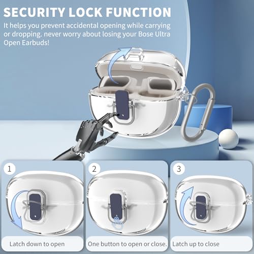 [Secure Lock] TUDIOW for Bose Ultra Open Earbuds Case(2024) | Clear TPU Shockproof Protective Cover for Bose Open Ear Wireless Earbuds Accessories with Cleaning Kit & Keychain(Clear) - color: Clear
