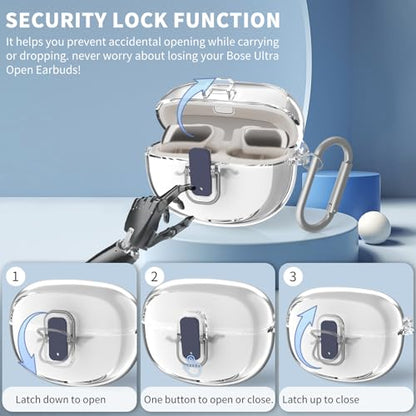 [Secure Lock] TUDIOW for Bose Ultra Open Earbuds Case(2024) | Clear TPU Shockproof Protective Cover for Bose Open Ear Wireless Earbuds Accessories with Cleaning Kit & Keychain(Clear) - color: Clear