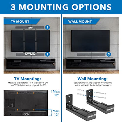 Mount-It! Soundbar Mount for TV and Wall Mounting | 2-in-1 Soundbar Bracket for Back of TV or Wall Mount Installation | Universal Base Fits All Soundbars