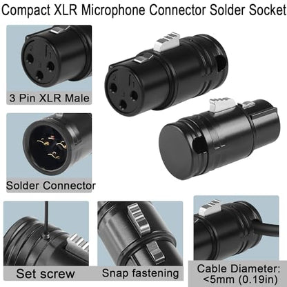 QIANRENON Compact XLR Microphone Connector Solder Socket 3Pin XLR Female Solder Audio Adapter Adjustable 90° Right Angle XLR Plug, for DIY Thin XLR Cable Connection, Included 0.9mm Spanner - style: Female