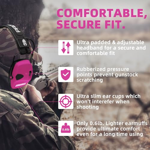 PROHEAR Electronic Ear Protection for Shooting with 4X Sound Amplification, Gun Range Hearing Protection Muffs, NRR 23dB Noise Reduction Headphones for Hunting, Pink - style: Electronic-pink