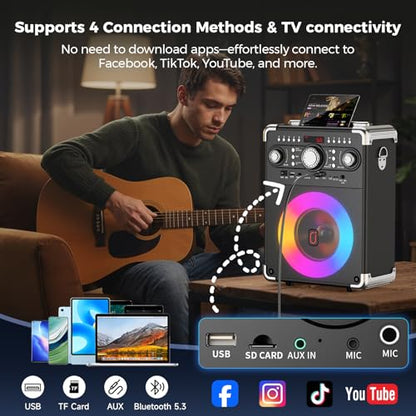 Karaoke Machine, Portable Bluetooth 5.3 Speaker with 2 Wireless Microphones for Adults, PA System with Echo Adjustment, Support TWS/TF Card/USB/AUX/TVs Connected for Home Party/Outdoor/Events etc - size: 2 Wireless Microphones