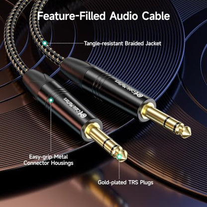 Cable Matters Premium Braided Balanced 1/4 Inch TRS Cable, 25ft | Balanced Stereo Audio, Gold-Plated Connectors, Oxygen-Free Copper - size: 25 ft
