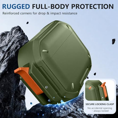 Waterproof Case with Lock for AirPods Pro 3 | IP68 waterproof, Mil-grade drop-proof, Secure lock, Keychain & stand. Hard protection for AirPods Pro 3. - color: Green