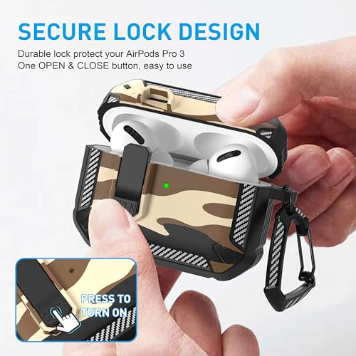for AirPods Pro 3 Case with Magnetic Lock, Magsafe Compatible, Camo Brown - color: Camo Brown, size: AirPods Pro 3 Case 2025