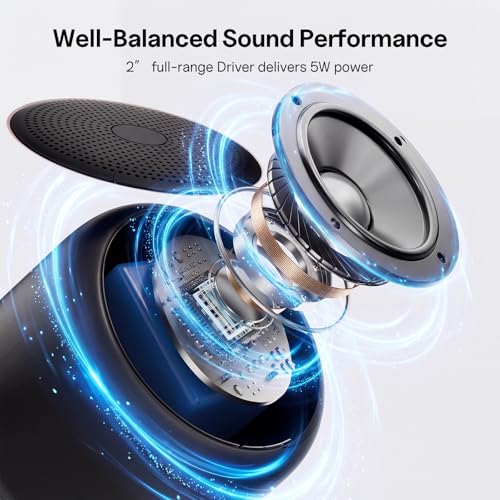 Bobtot Portable Bluetooth Speakers with Strap Easy to Carry Mini Speaker | Wireless IPX5 Waterproof with Loud Stereo Sound, 20 Hours Playtime, Rechargeable Battery, Built-In Microphone, Black - color: Black