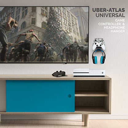 BRAINWAVZ The UberAtlas Dual Game Controller & Headphone Stand Wall Mount Holder for Xbox ONE, Series X, PS5, PS4, PS3, Switch, STEELSERIES Gamepad & More, Stay Organized No Screws - color: Black