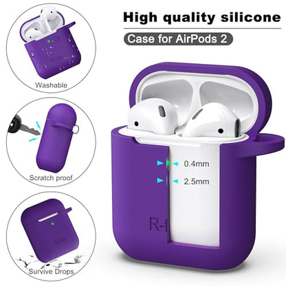 for AirPods 2nd/1st Case Silicone Cover, Purple | Compatible with Apple AirPods 2nd/1st (2019/2016) Generation with Keychain & Cleaner Kit, Wireless Charging Compatible - color: E1-Purple