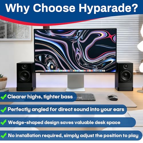 1 Pair 16° Tilt Wedge-Shaped Speaker Riser with Shock-Absorbing Foam | Suitable for Most Small Speakers, Space-Saving Design, Non-Slip Base